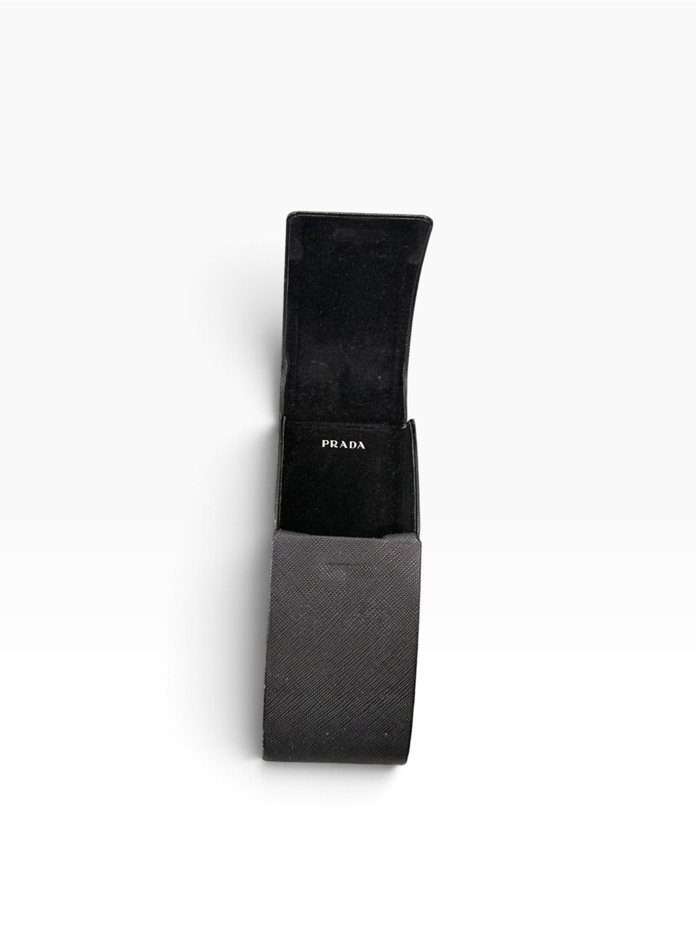 Prada Black Saffiano Hard Sunglasses Case Magnetic Flap Velvet Lined — Case Only